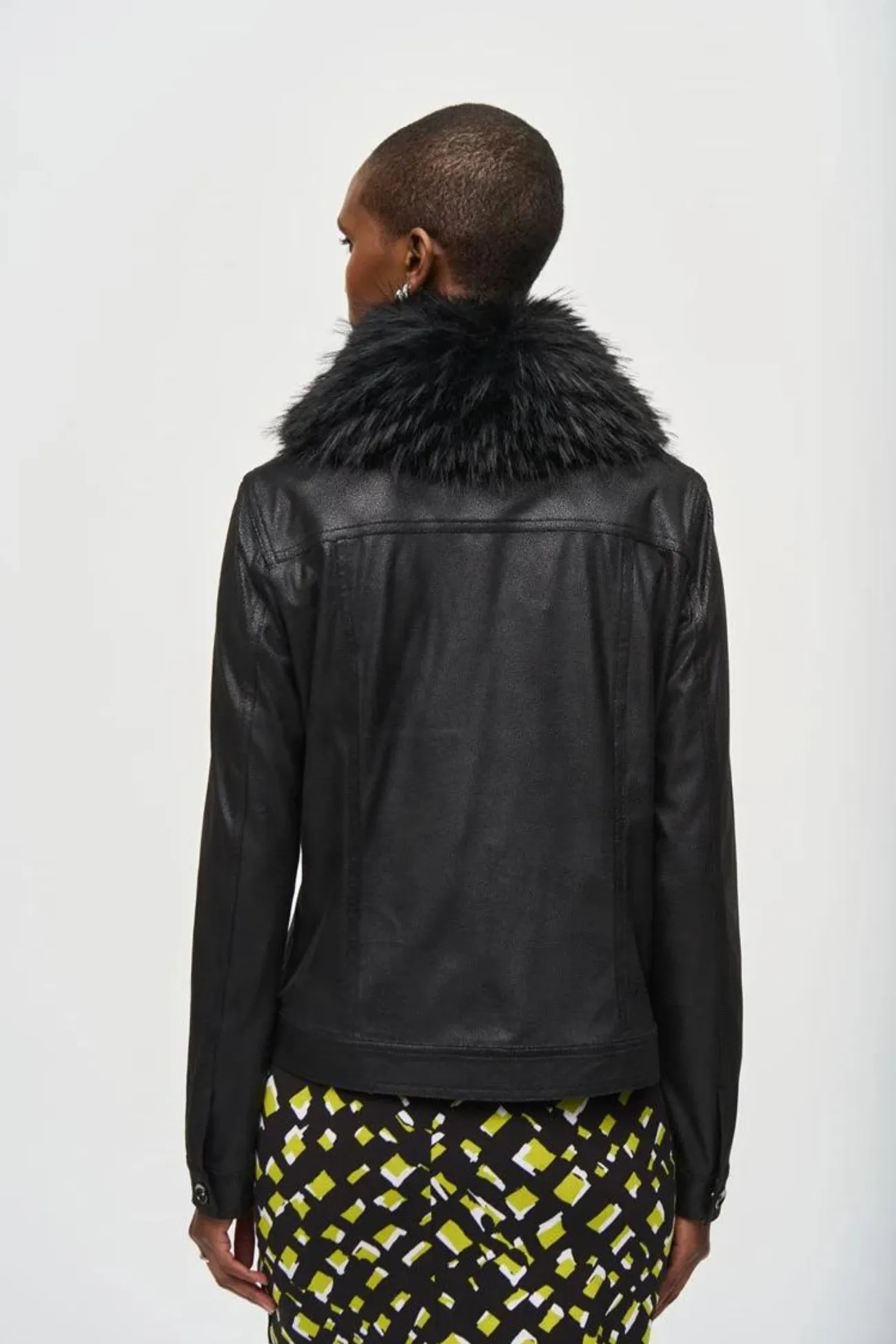 Joseph Ribkoff Faux Fur Collar Suede Jacket