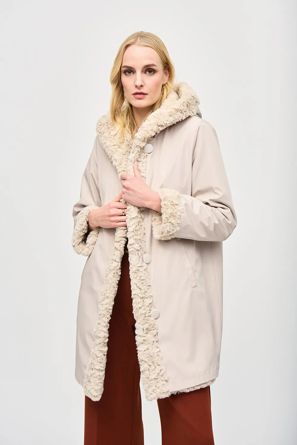 Joseph Ribkoff Reversible Faux Fur Coat Jr243903
