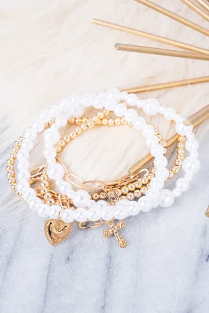 Keilani Goldtone and Pearl Beaded Bracelet Set