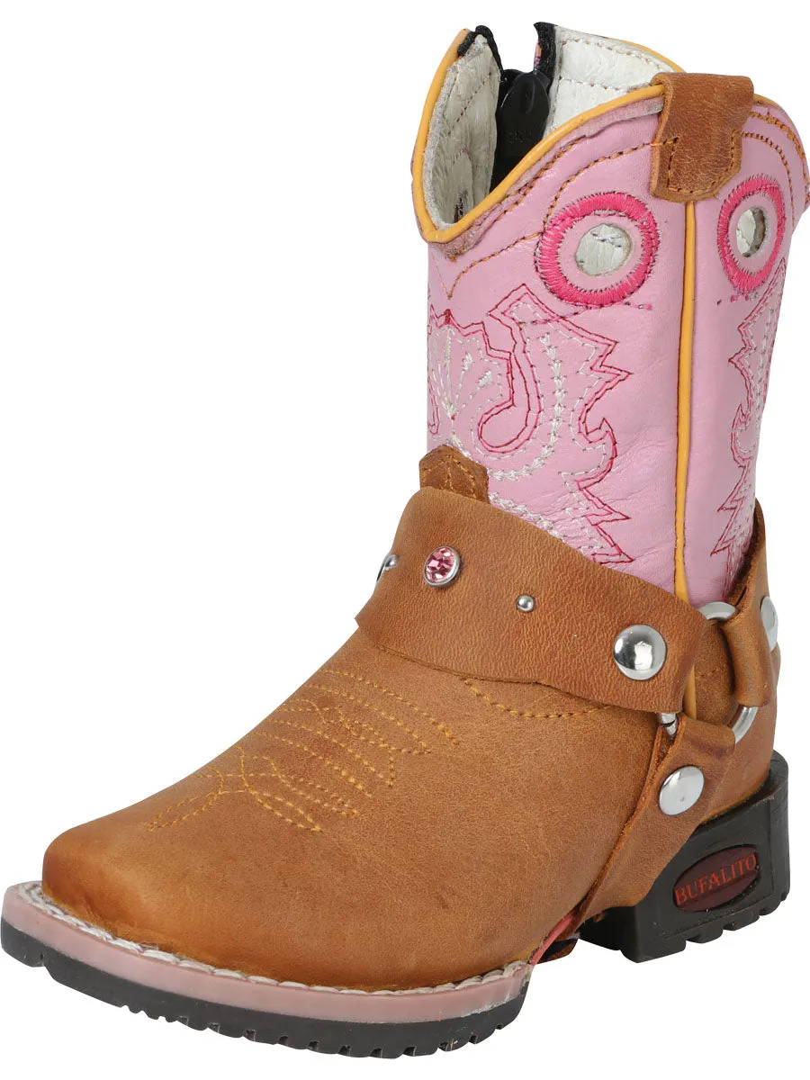 Kids - Botas Vaqueras Rodeo con Arnes de Piel Genuina para Bebes 'Jar Boots' - ID: 123027