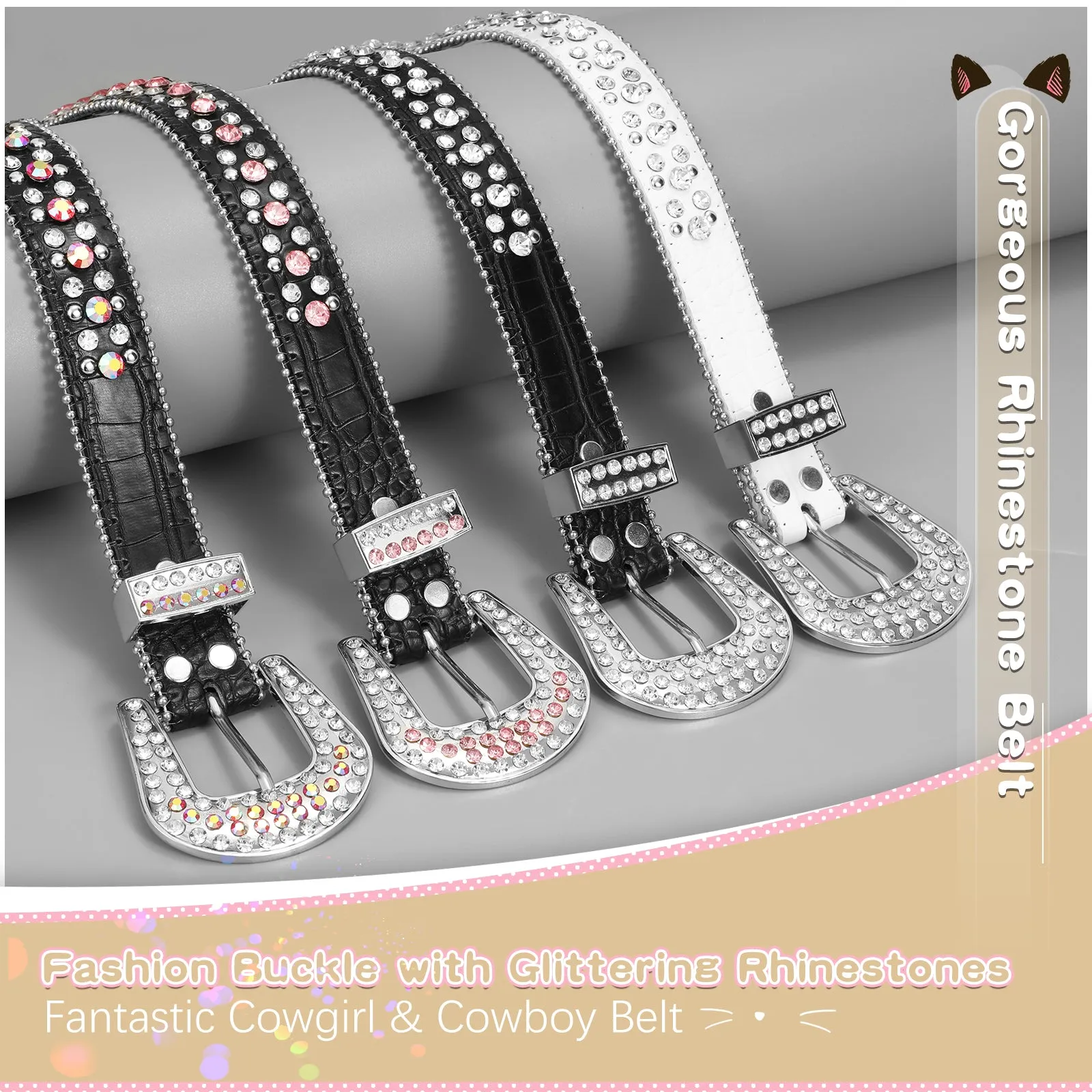 Kids Fashion Rhinestone Shiny Crystal Studded Leather Belts
