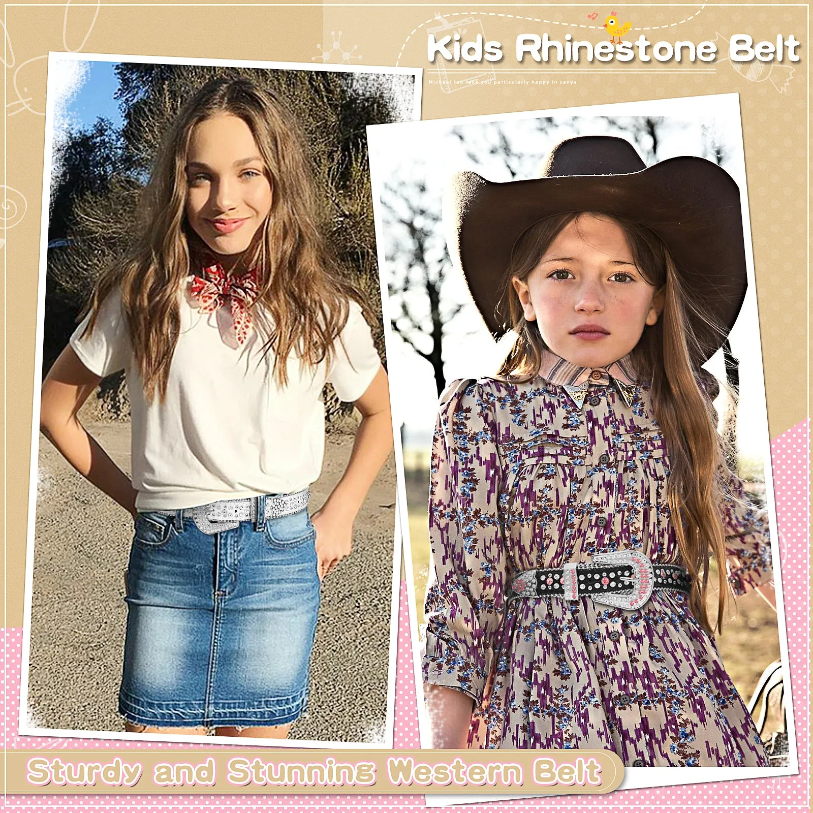 Kids Fashion Rhinestone Shiny Crystal Studded Leather Belts