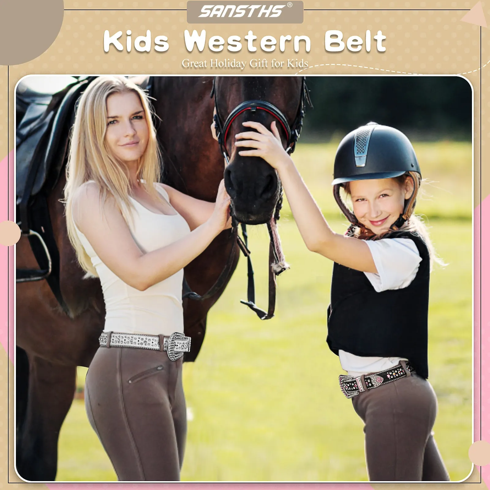 Kids Fashion Rhinestone Shiny Crystal Studded Leather Belts