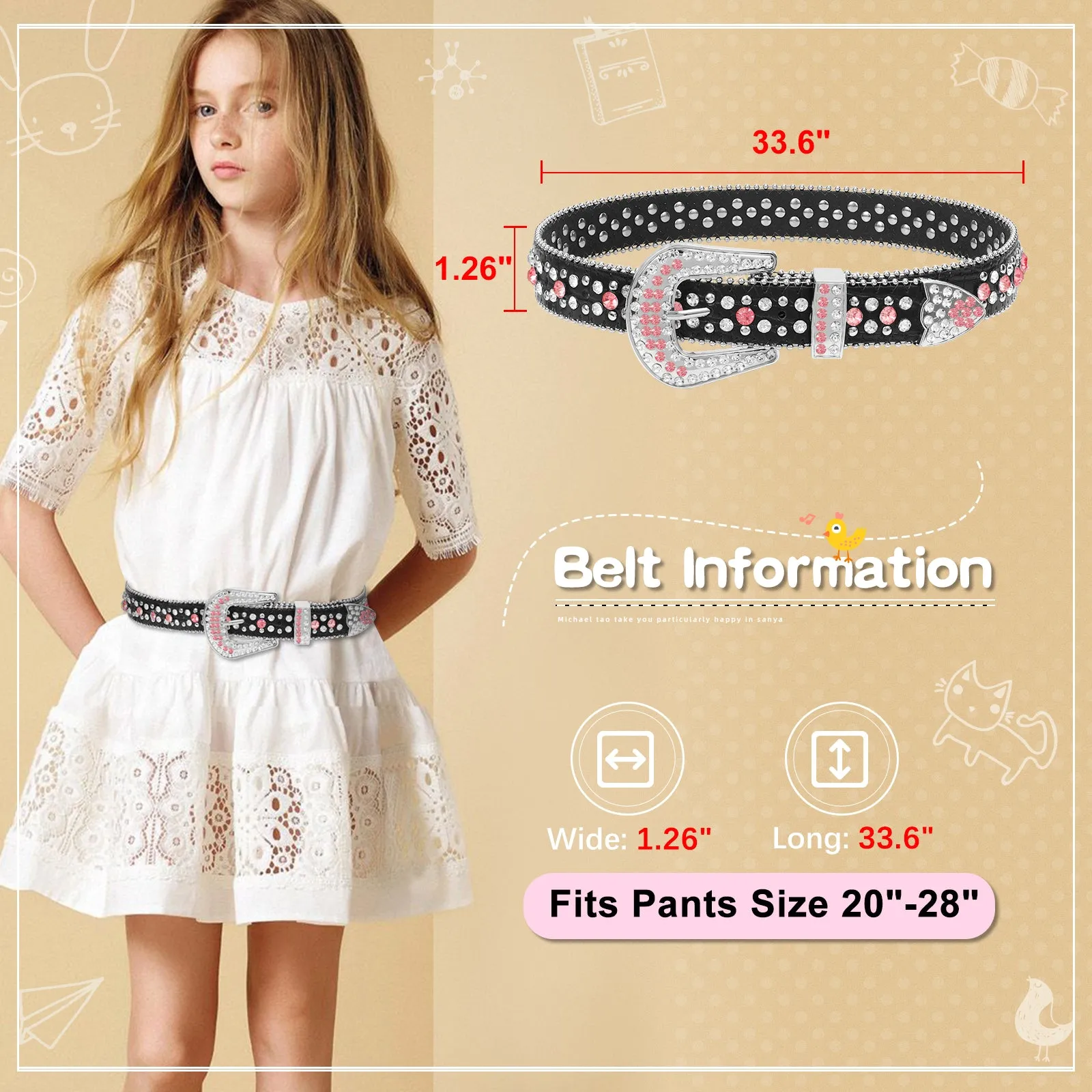 Kids Fashion Rhinestone Shiny Crystal Studded Leather Belts
