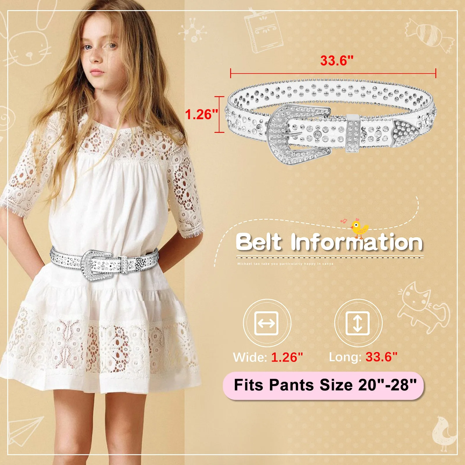 Kids Fashion Rhinestone Shiny Crystal Studded Leather Belts