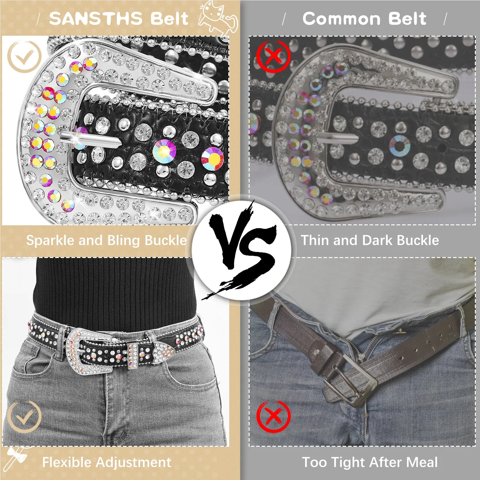 Kids Fashion Rhinestone Shiny Crystal Studded Leather Belts