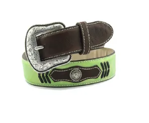 Kids Lime Green & Brown Leather Belt