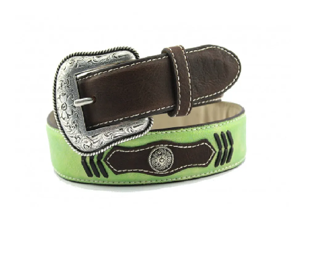 Kids Lime Green & Brown Leather Belt