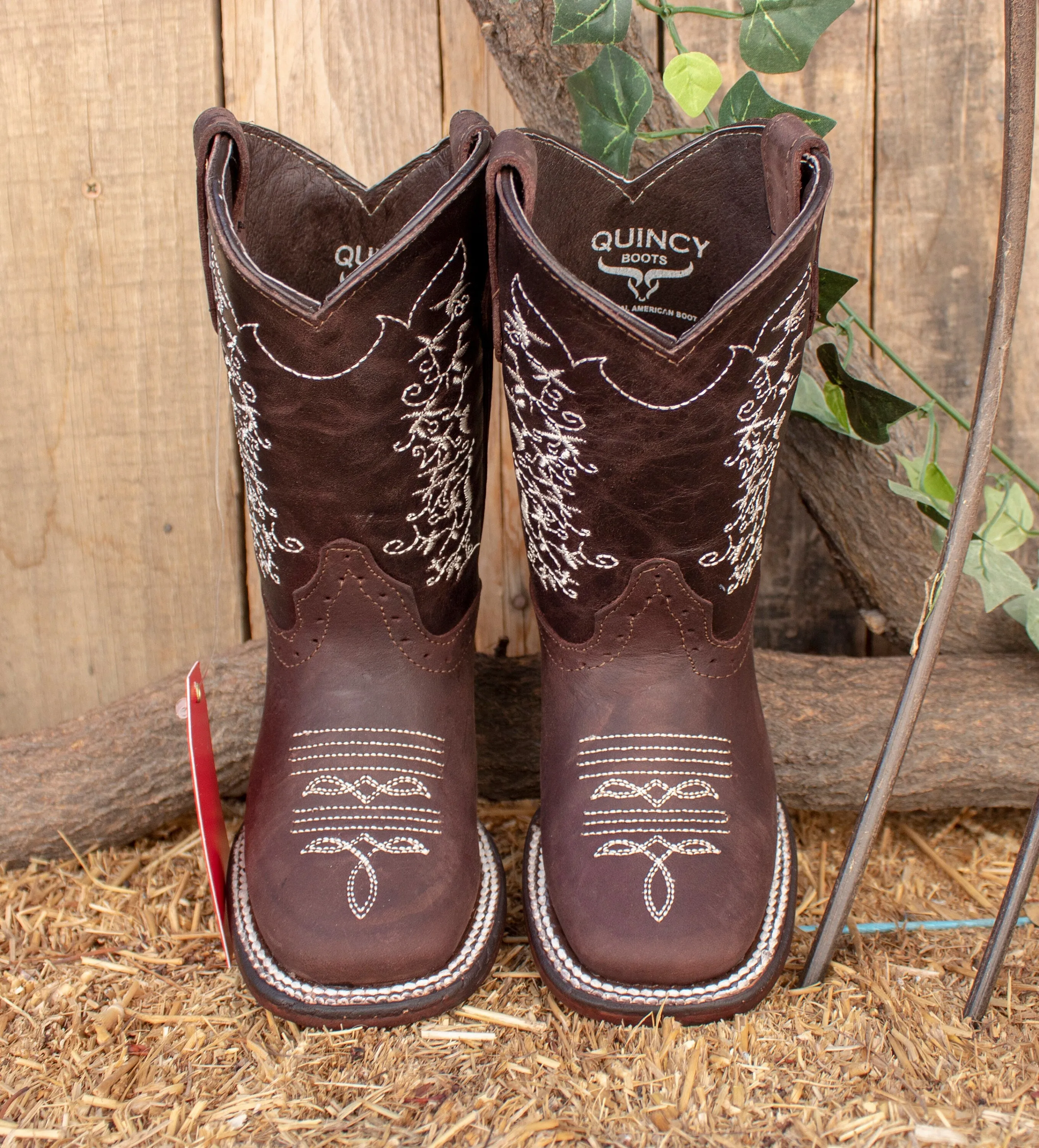 KIDS TODDLER WESTERN Girls square toe dark brown genuine embroidered leather cowboy boots