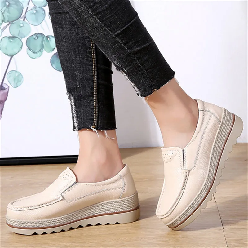 Korean Style Breathable Leather Non-Slip Elegance Women Loafers