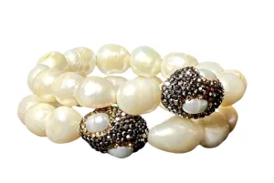 Large Baroque Pearl Bracelet w/Pave and Pearl Accent Bead