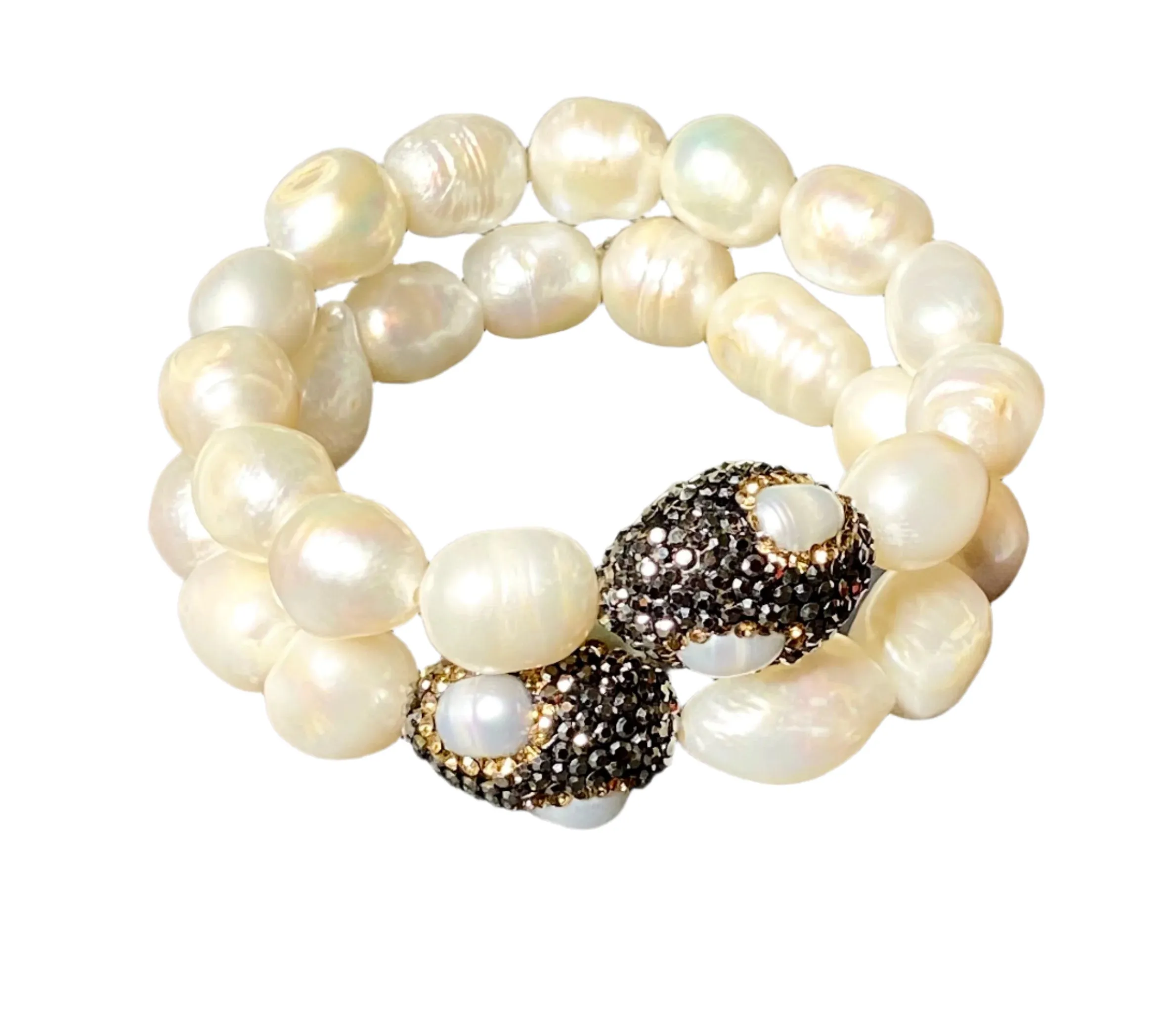 Large Baroque Pearl Bracelet w/Pave and Pearl Accent Bead