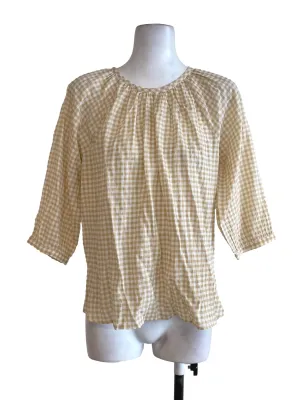 Latte Gingham Round Neck Blouse