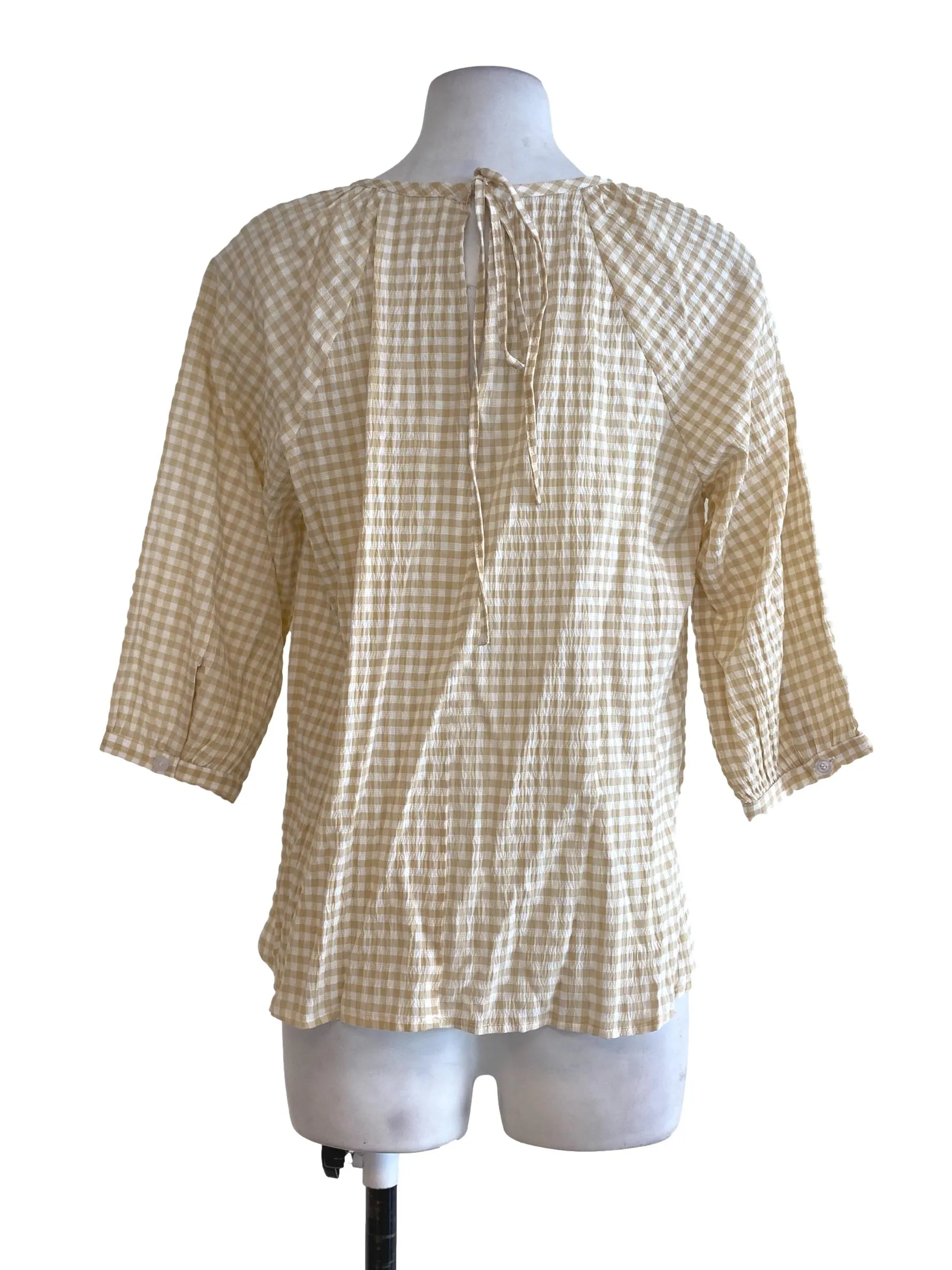 Latte Gingham Round Neck Blouse