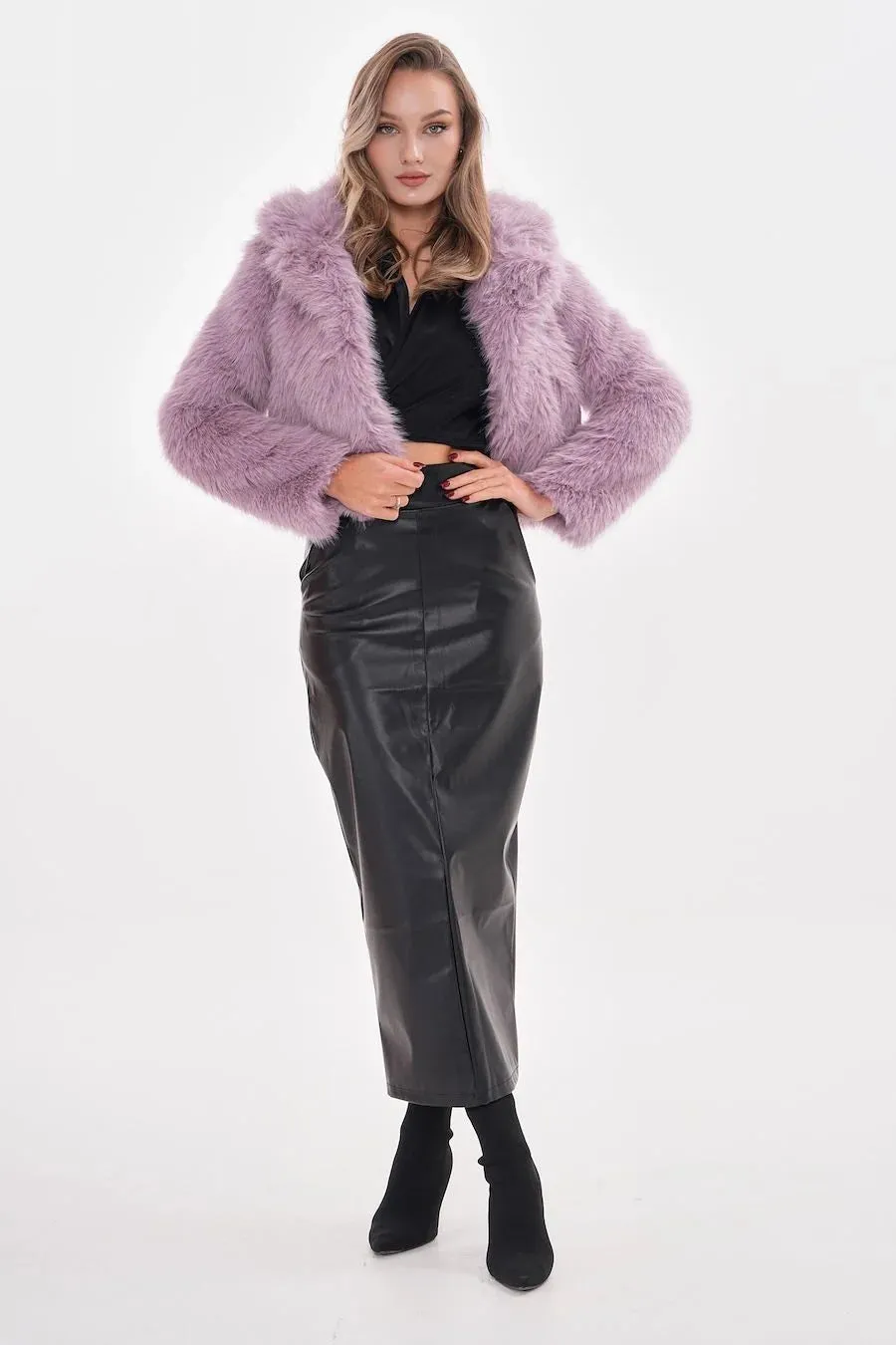 Lilac Crop Faux Fur Jacket – Baby Collar