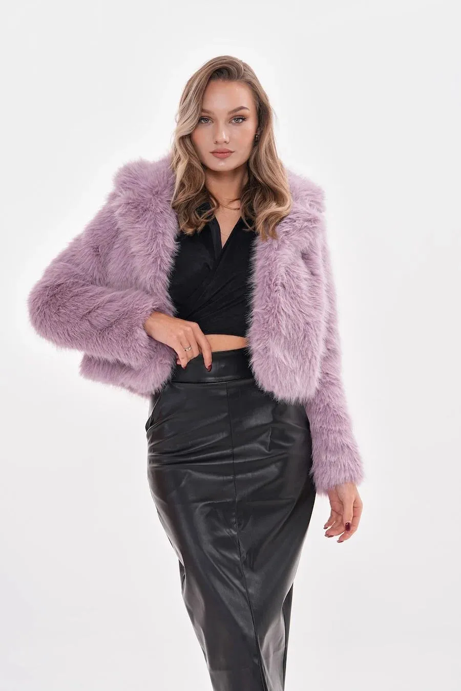 Lilac Crop Faux Fur Jacket – Baby Collar