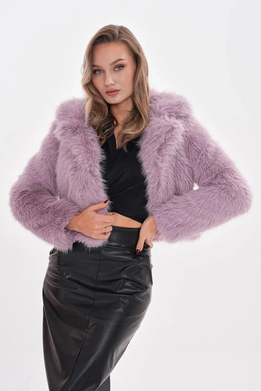 Lilac Crop Faux Fur Jacket – Baby Collar