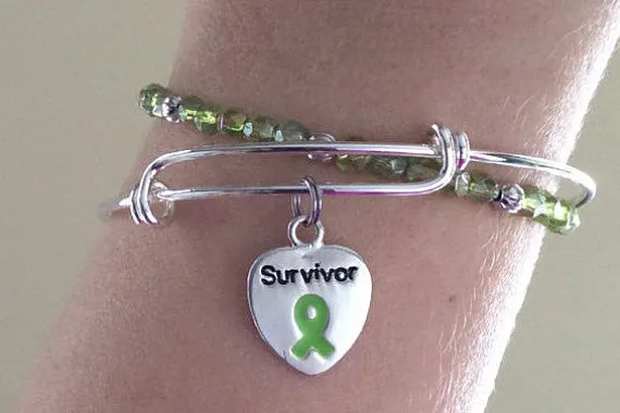 Lime Green Awareness Expandable Charm Bracelet Adjustable Bangle Only (No Beaded Bracelet)