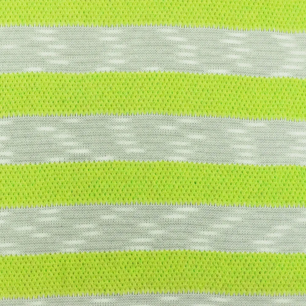 Lime Green-White Stripe Slub Poly Cotton Sweater Knit Fabric