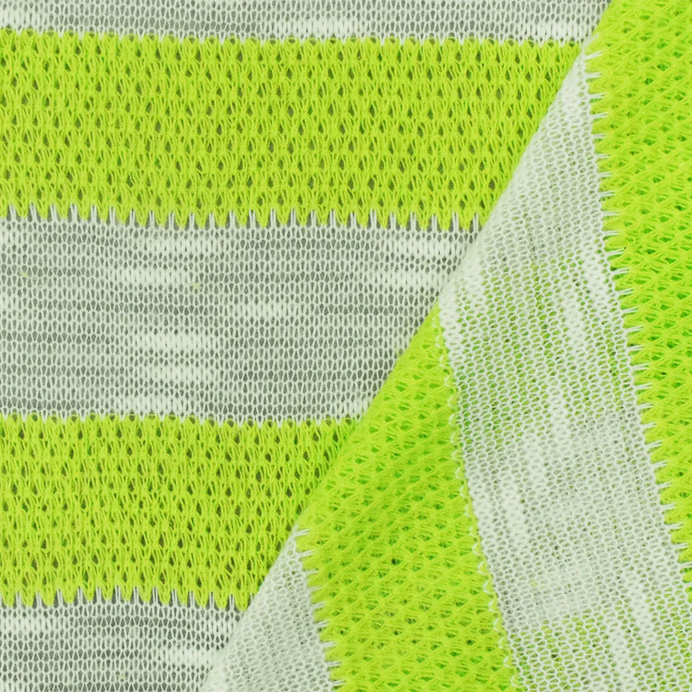 Lime Green-White Stripe Slub Poly Cotton Sweater Knit Fabric