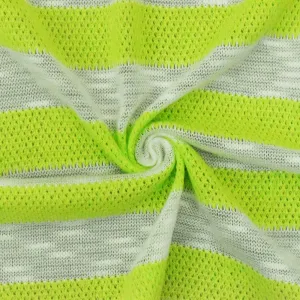 Lime Green-White Stripe Slub Poly Cotton Sweater Knit Fabric
