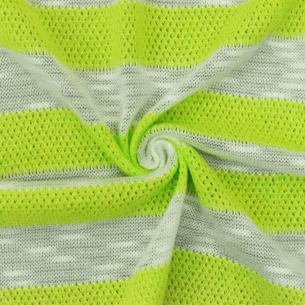 Lime Green-White Stripe Slub Poly Cotton Sweater Knit Fabric