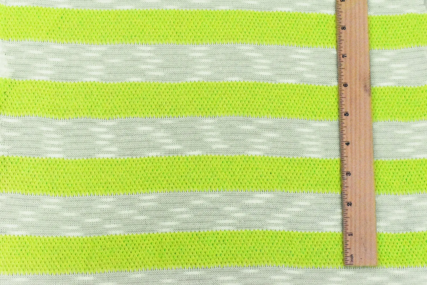 Lime Green-White Stripe Slub Poly Cotton Sweater Knit Fabric