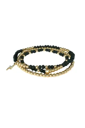 LINDI KINGI Beaded Bracelet Set - Matte Black Double Wrap | Gold