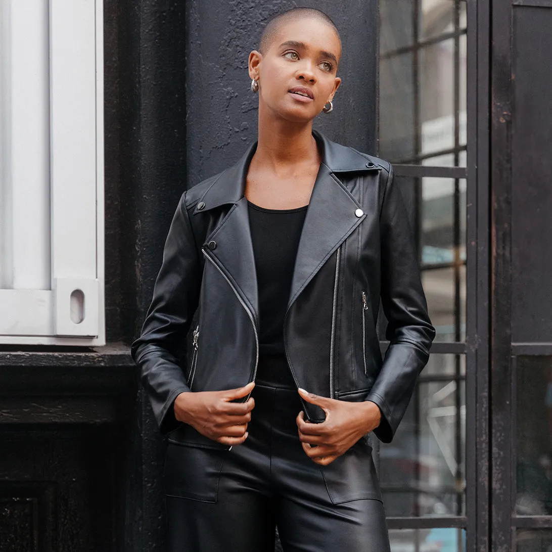 Liquid Leather Sheen Moto Jacket - Black