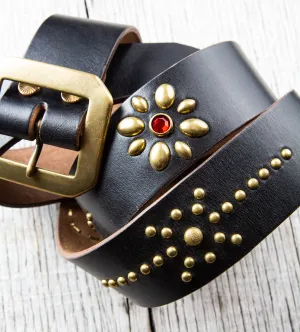 Lone Wolf Leathers Studded Belt Brass Buckle