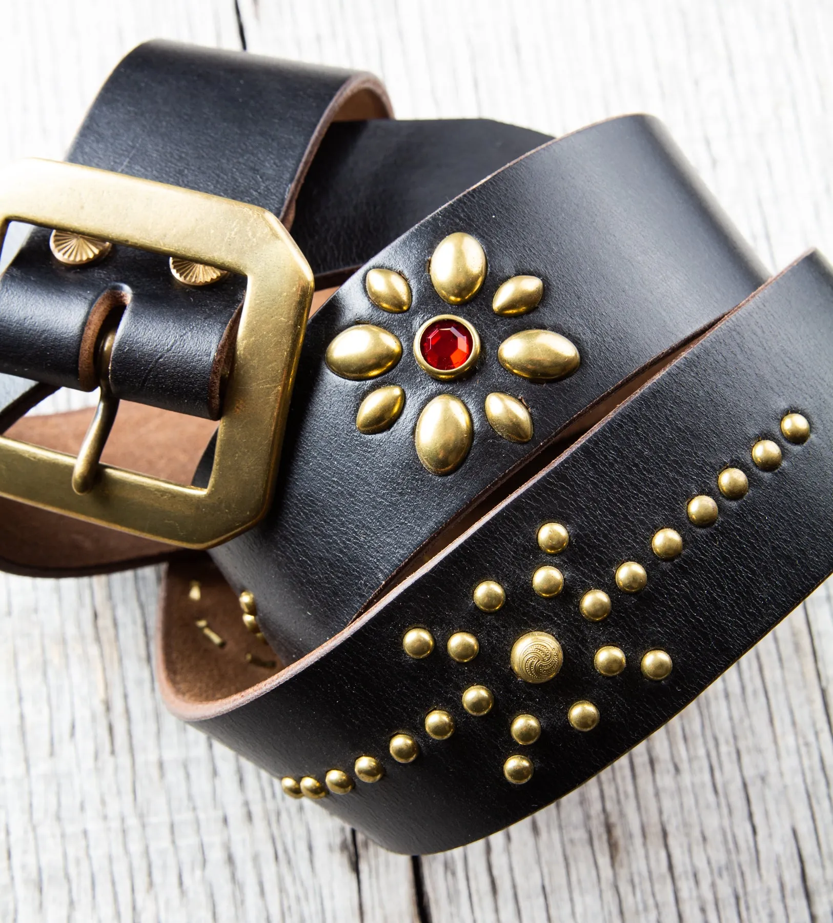Lone Wolf Leathers Studded Belt Brass Buckle