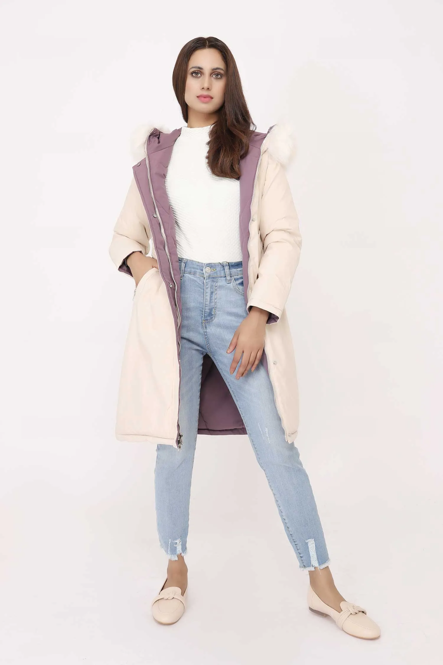 LONG PUFFER JACKET-WHITE-PURPLE