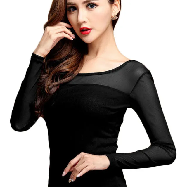 Long Sleeve, Sheer Turtle Neck Blouse