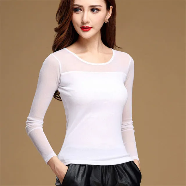 Long Sleeve, Sheer Turtle Neck Blouse