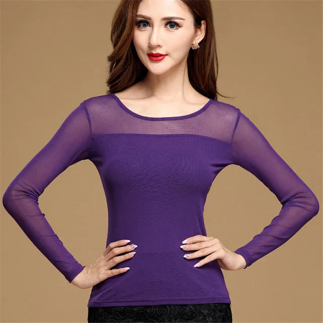 Long Sleeve, Sheer Turtle Neck Blouse
