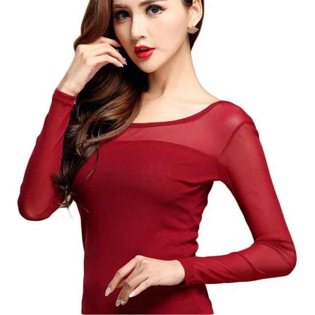 Long Sleeve, Sheer Turtle Neck Blouse