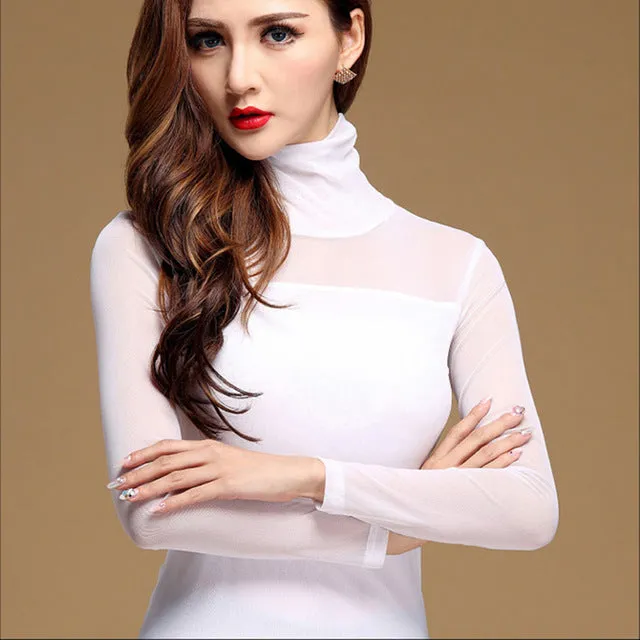 Long Sleeve, Sheer Turtle Neck Blouse