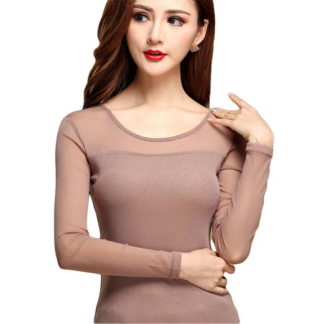 Long Sleeve, Sheer Turtle Neck Blouse