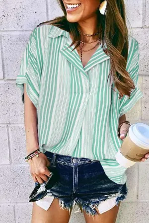 Loose Button Back Striped Blouse