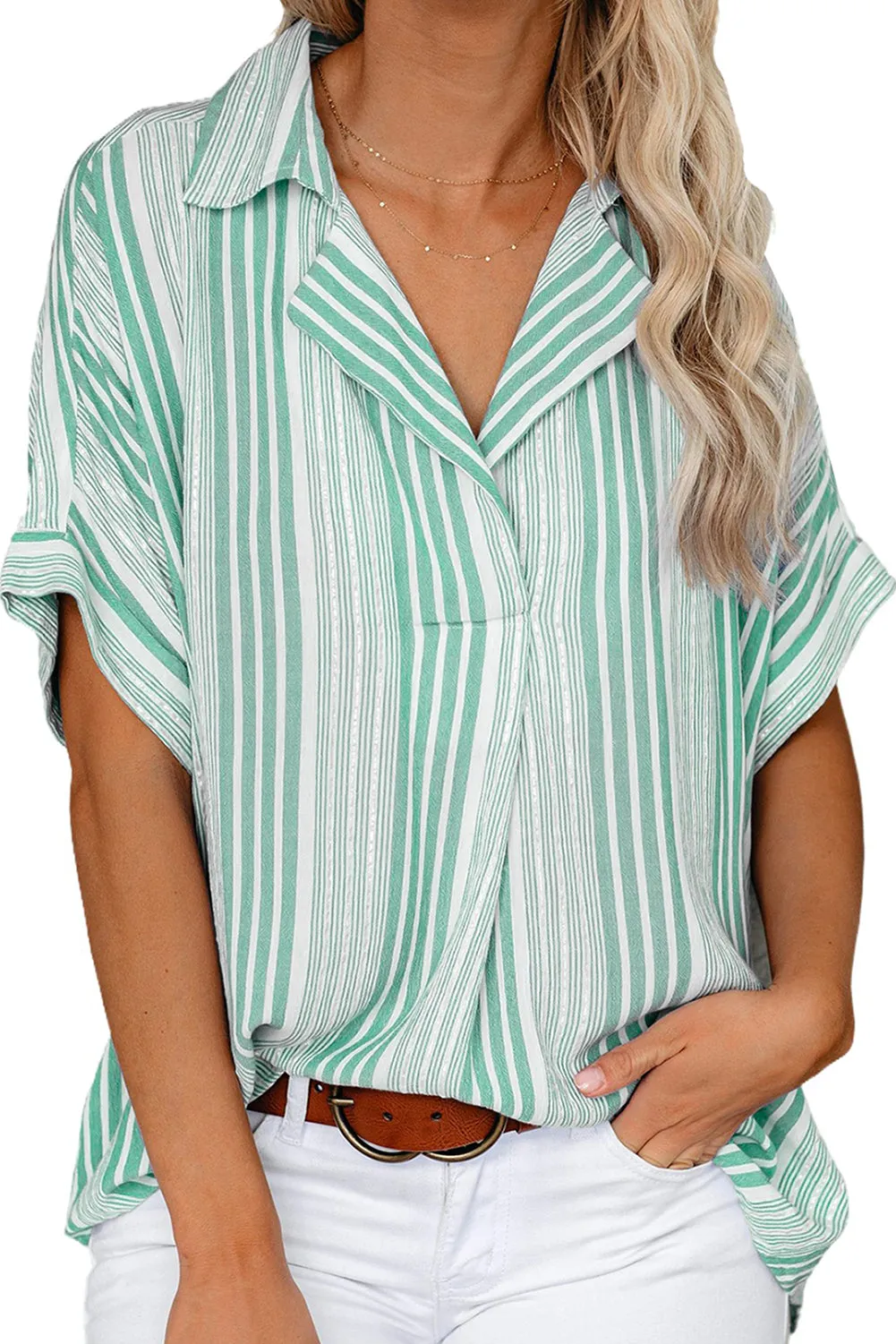 Loose Button Back Striped Blouse
