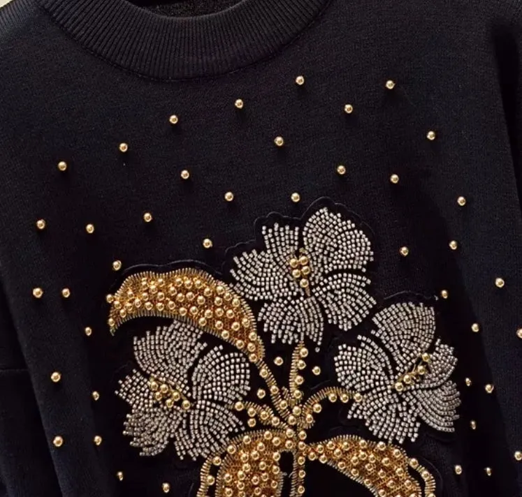Love Thing- 2 pcs Embellished Sweater Tracksuit Set (NEW)