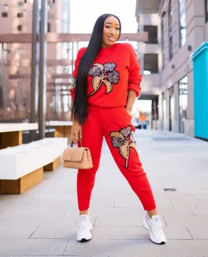 Love Thing- 2 pcs Embellished Sweater Tracksuit Set (NEW)
