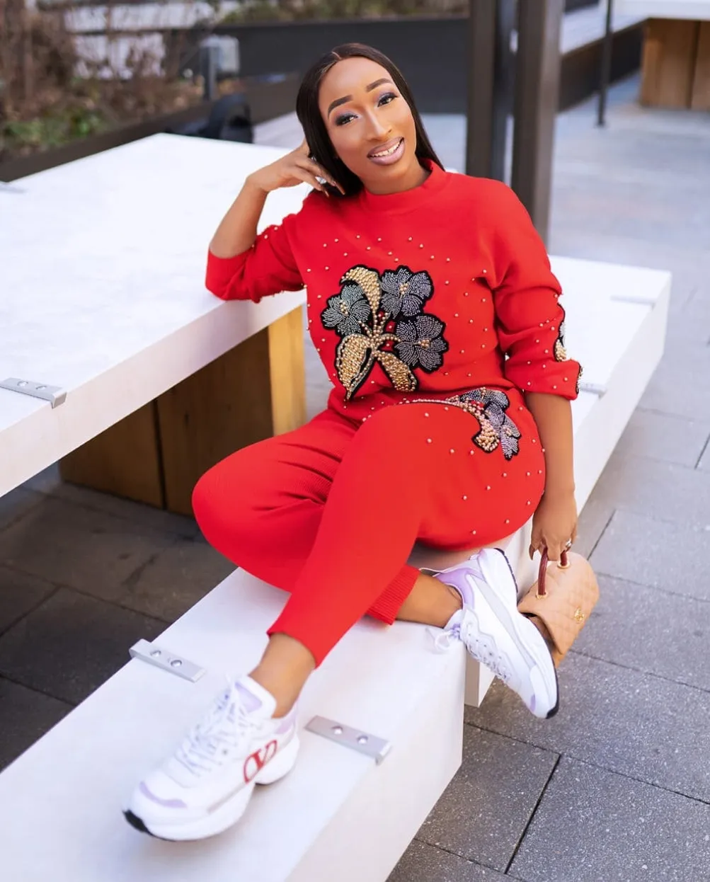 Love Thing- 2 pcs Embellished Sweater Tracksuit Set (NEW)