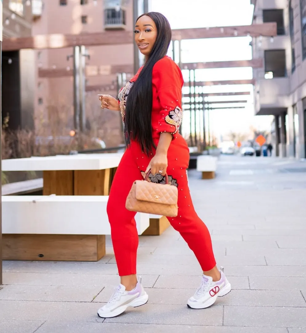 Love Thing- 2 pcs Embellished Sweater Tracksuit Set (NEW)