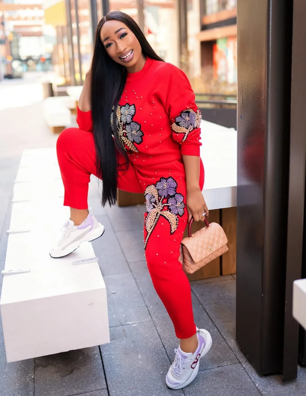 Love Thing- 2 pcs Embellished Sweater Tracksuit Set (NEW)