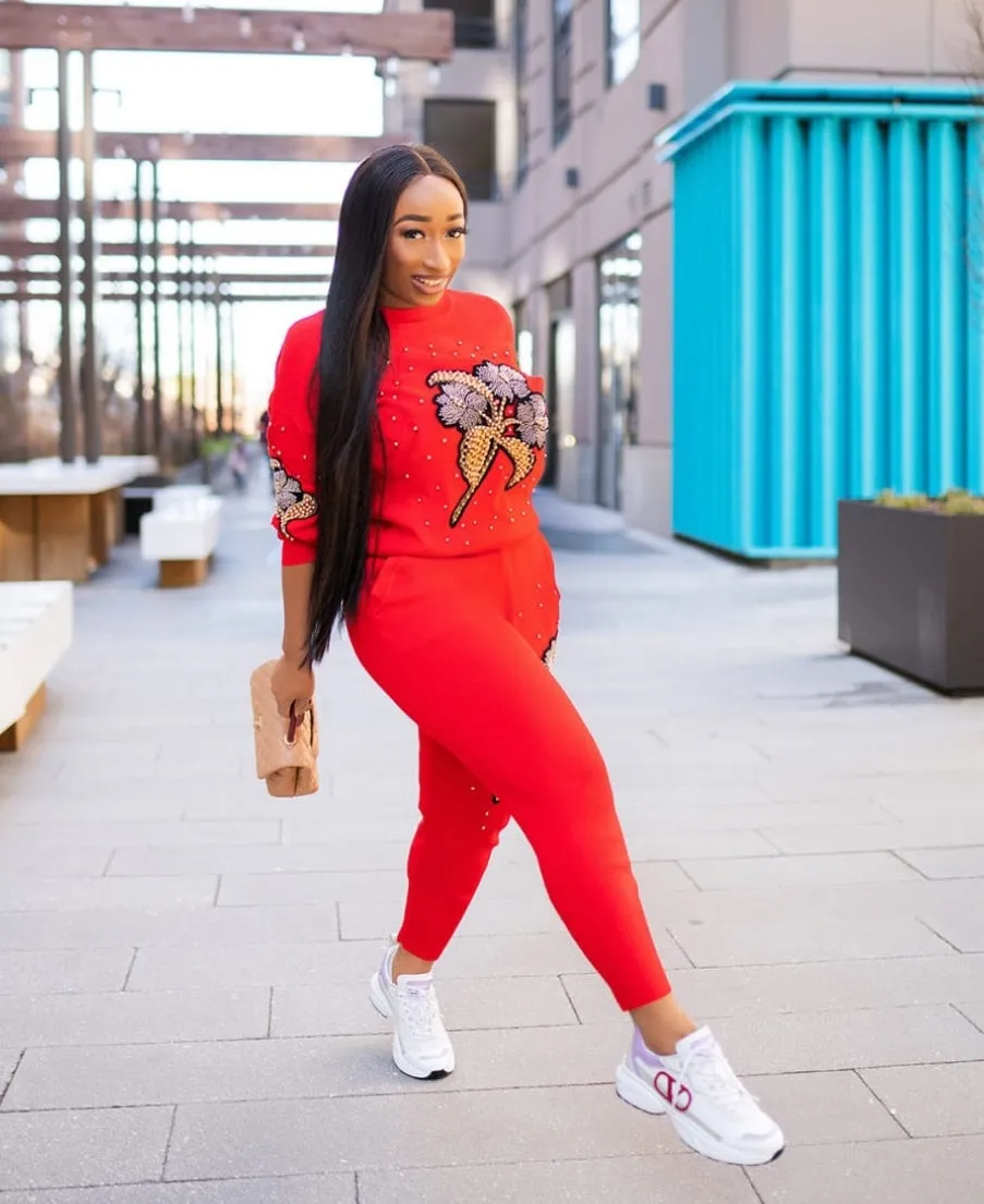 Love Thing- 2 pcs Embellished Sweater Tracksuit Set (NEW)
