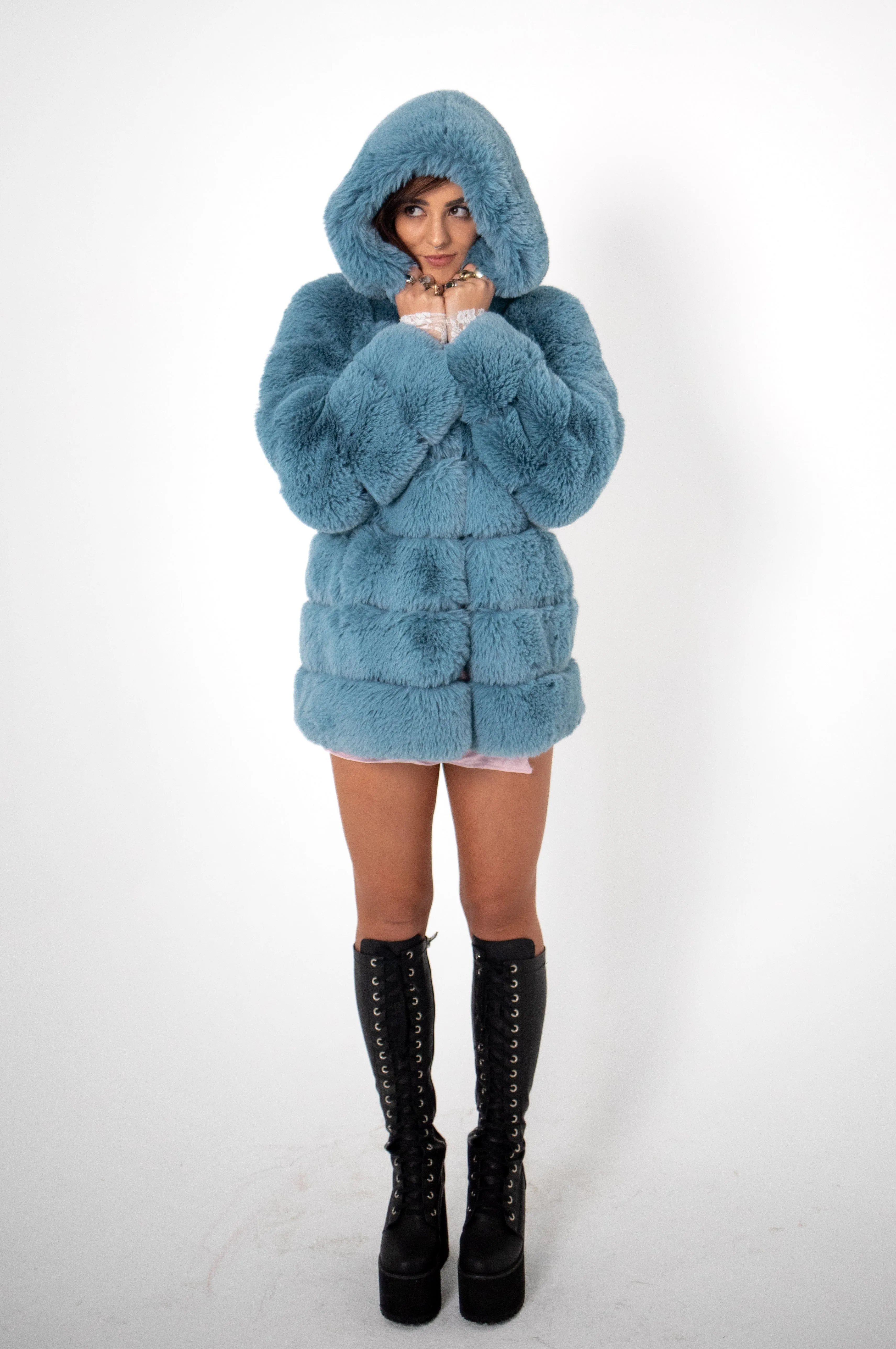 LUXE Baby Blu Faux Fur Coat