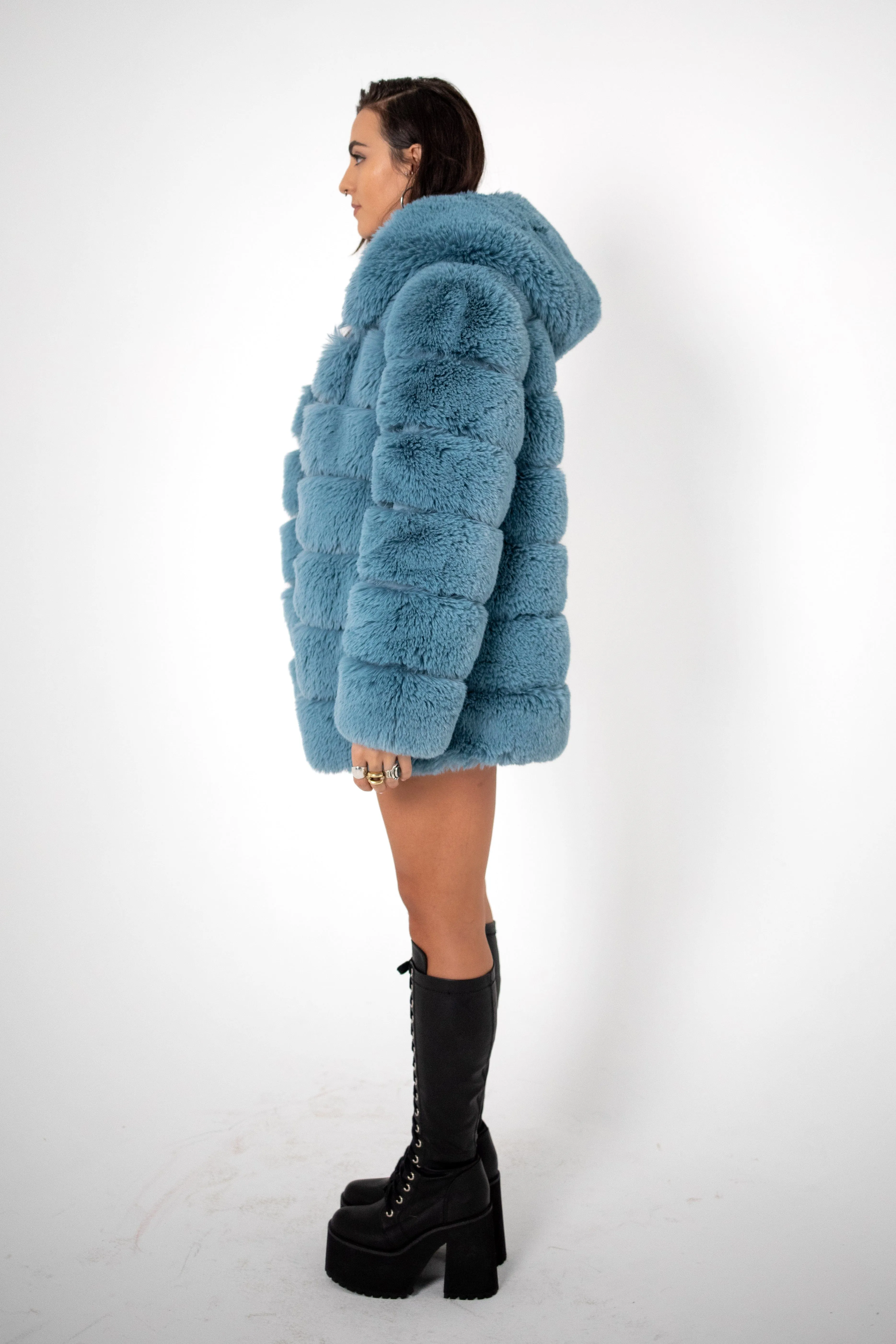 LUXE Baby Blu Faux Fur Coat