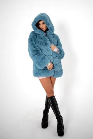 LUXE Baby Blu Faux Fur Coat
