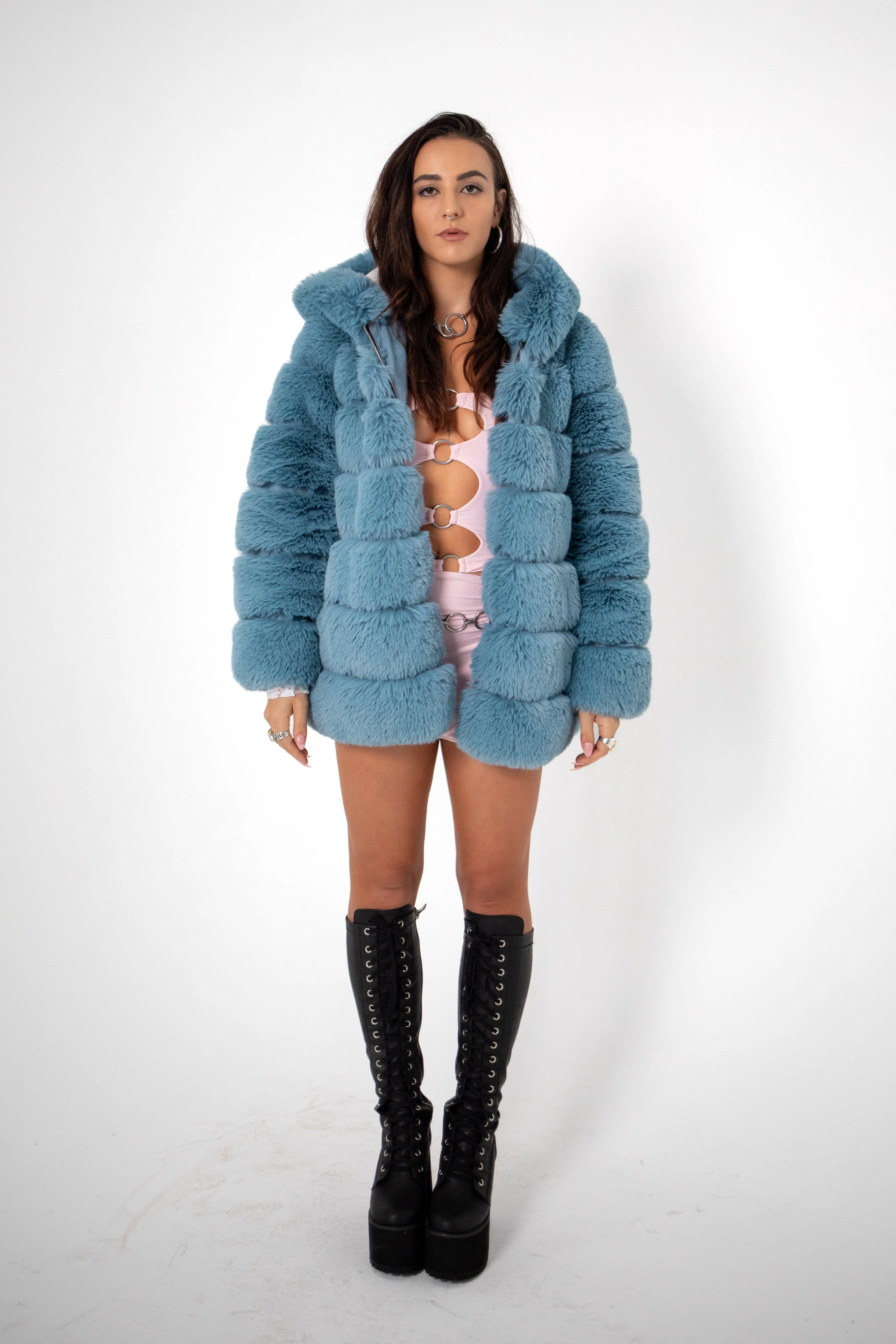 LUXE Baby Blu Faux Fur Coat